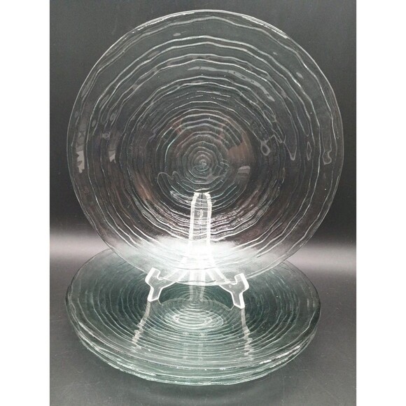 Recycled Art Glass Dinner Plates Tree Rings Set Of 4 Heavy Green